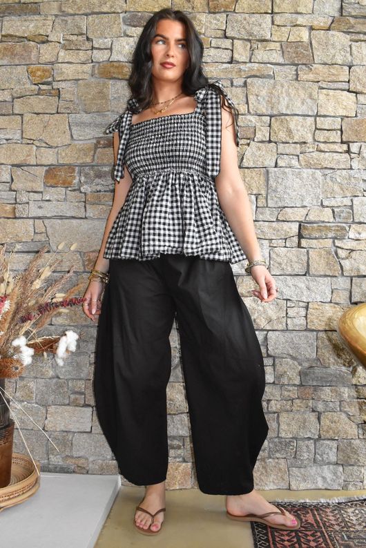 Nonni Gingham Bandeau Cami Black